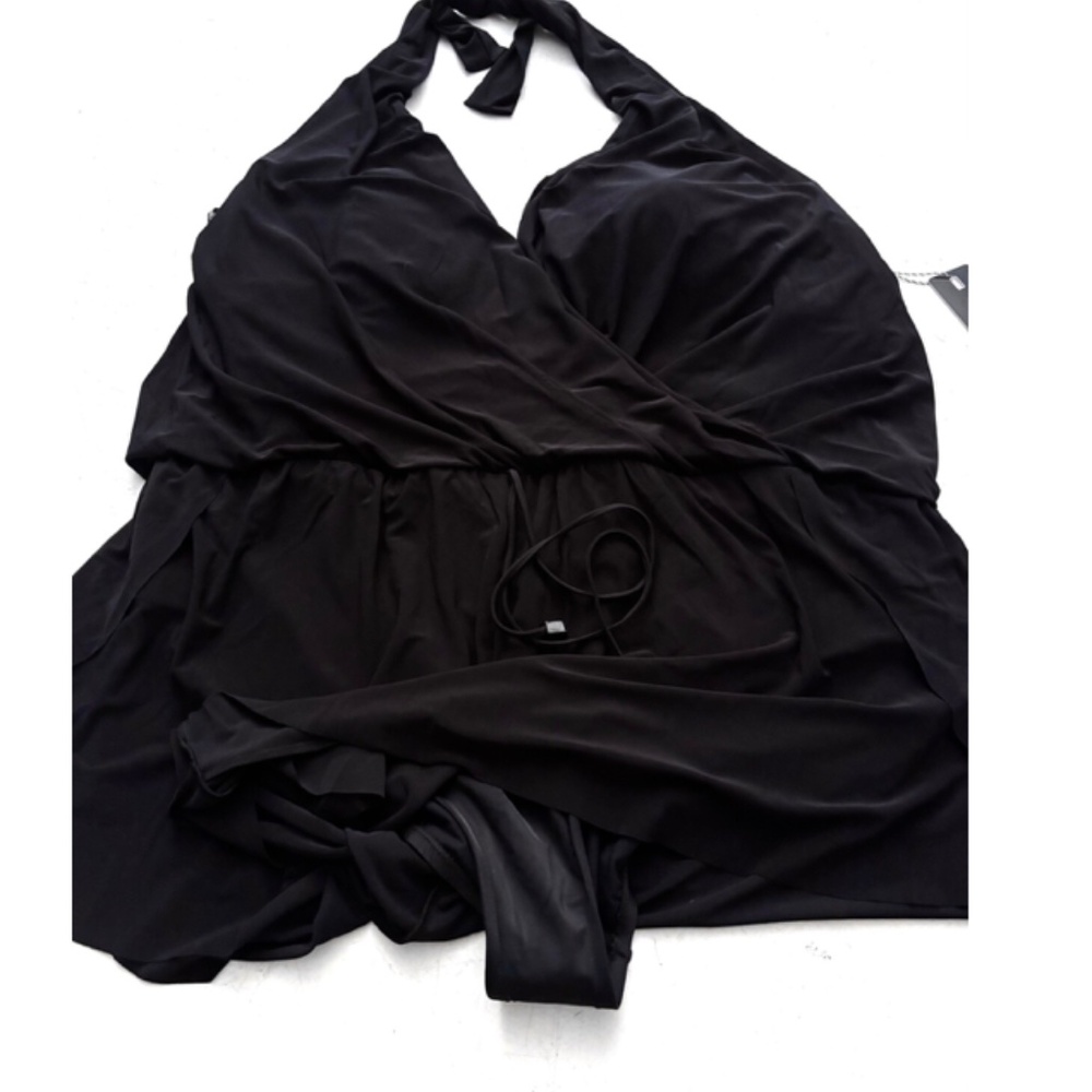 Magicsuit Black Halter Surplice Skirted One-Piece - Picture 4 of 5